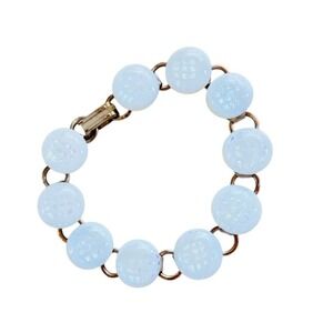 VTG Dichroic Art Glass Bracelet Beaded Iridescent Beads Link Artisan Rainbow 90s